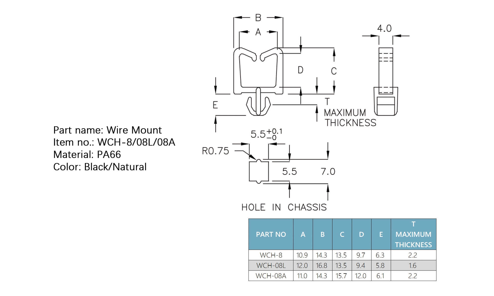 Plastic Wire Mount WCH-8